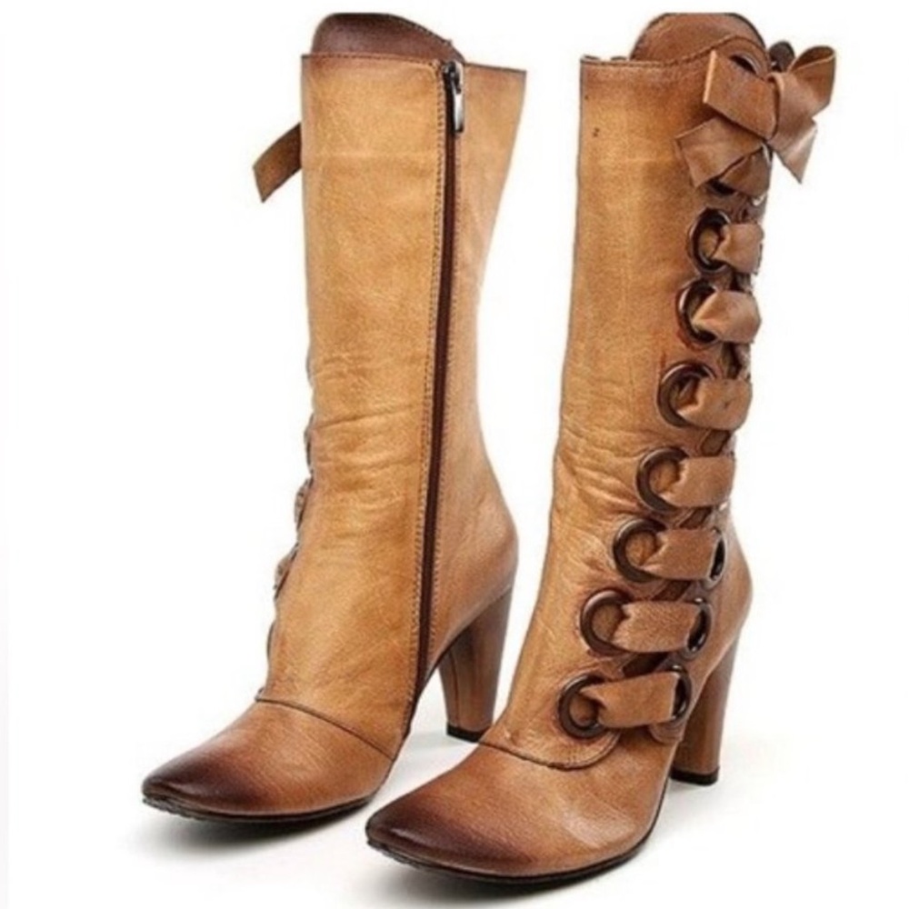 Rare Carson Chocolat Blu Leather Laced Victorian Boots